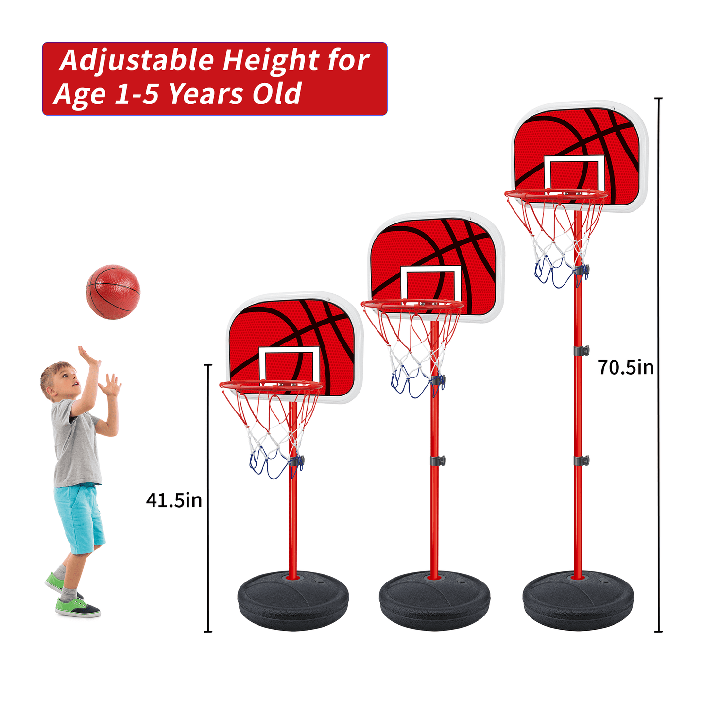 SaveJoy Basketball Hoop for Kids, Adjustable Indoor Basketball Hoop for Age 2-5-8