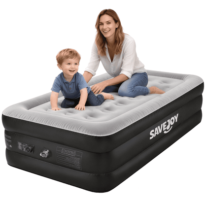 SaveJoy 18" Twin Air Mattress with Built-in Pump, Premium Blow Up Bed for Home, Overnight Guests & Indoor Camping, Soft Flocked Top Inflatable Mattress