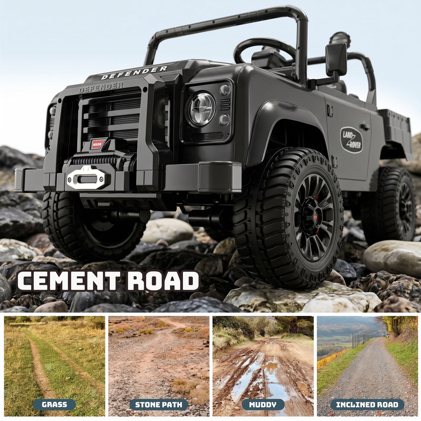 SaveJoy Licensed Land Rover Defender 24V 2-Seater Ride-On, 4WD 400W Electric Truck with Motorized Dump Bed & Remote, Black