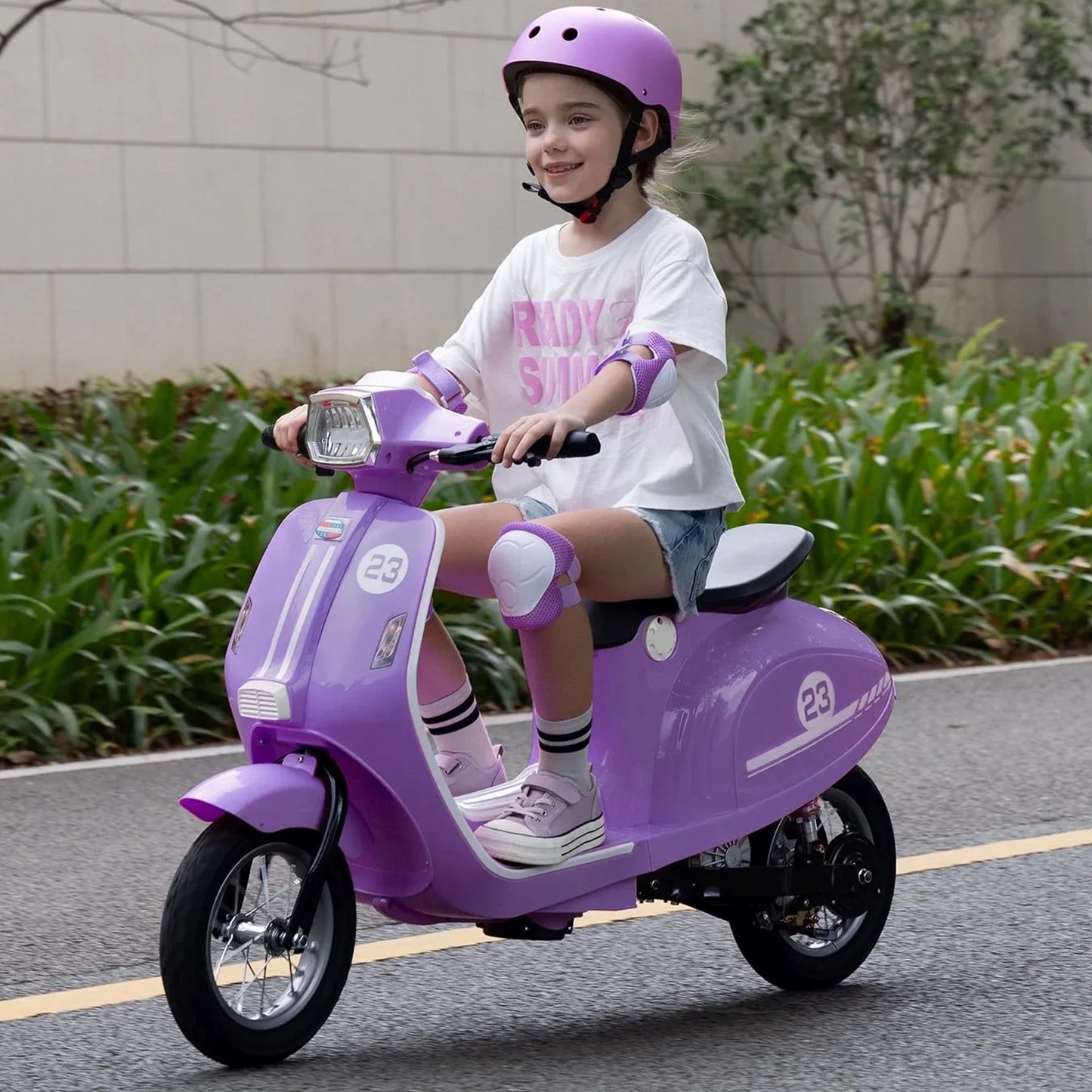 SaveJoy Kids Motorcycle 24V Retro Ride on for Ages 8+, LED Light-Up Electric Ride On Toy,Durable Outdoor Gift for Boys & Girls,Purple