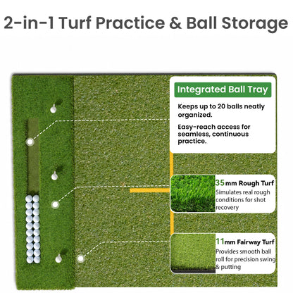 ORFELD 5.2 x 4 ft Golf Hitting Mat, 9-Hole Dual Turf Practice Mat with 18mm EVA Foam Base, Ball Tray, Alignment Guide, Indoor Outdoor