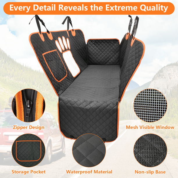 Waterproof Dog Car Hammock Nonslip Backseat Dog Cover with Mesh Window 600D Scratchproof Pet Seat Protector for Cars, Trucks and SUVs
