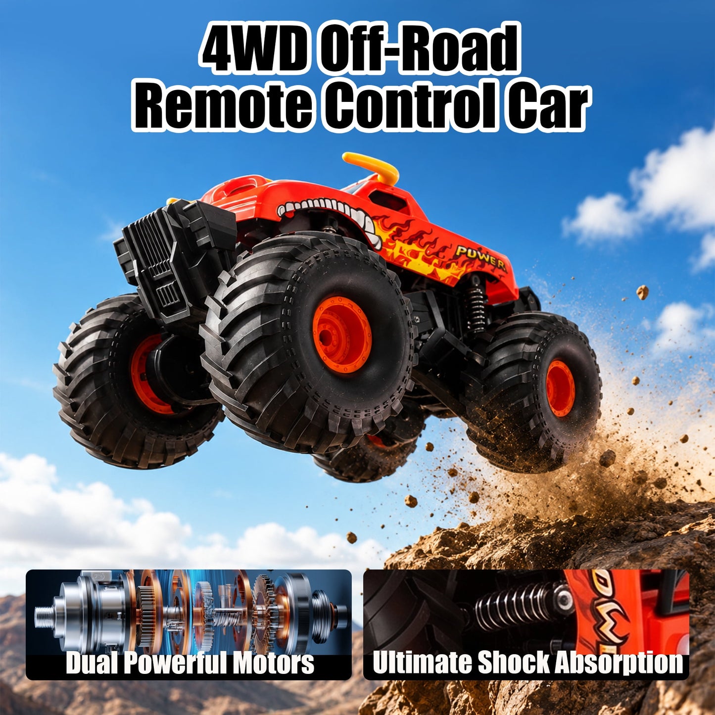 SaveJoy Remote Control Car, 1:20 4WD Amphibious RC Monster Truck with Dual Spray, Waterproof Stunt Vehicle Gift for Boys 6-12