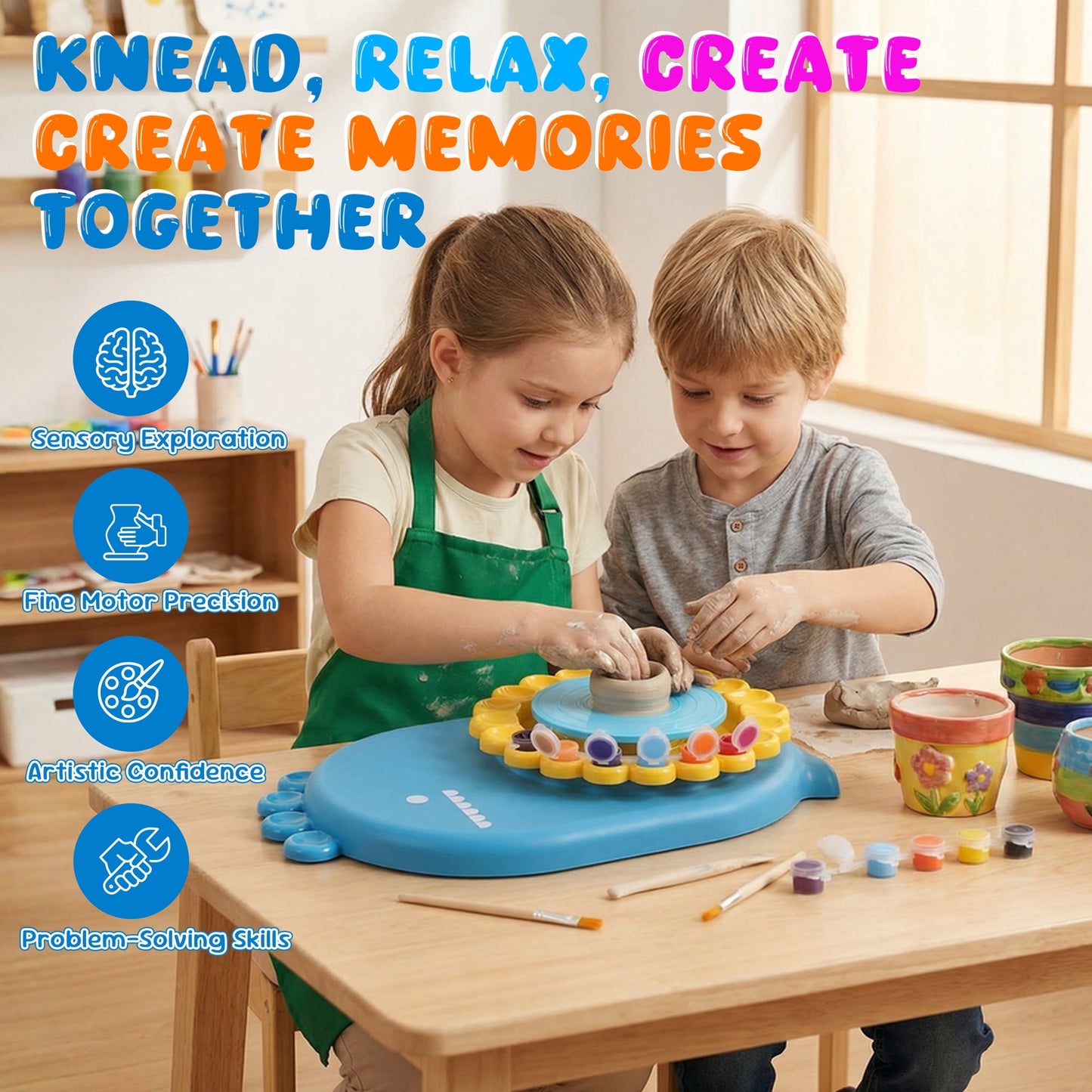 SaveJoy Pottery Wheel for Kids,Complete Pottery Painting Craft Kit,Arts and Crafts for Kids with Foot Pedal & Sculpting Tools Ages 8-12