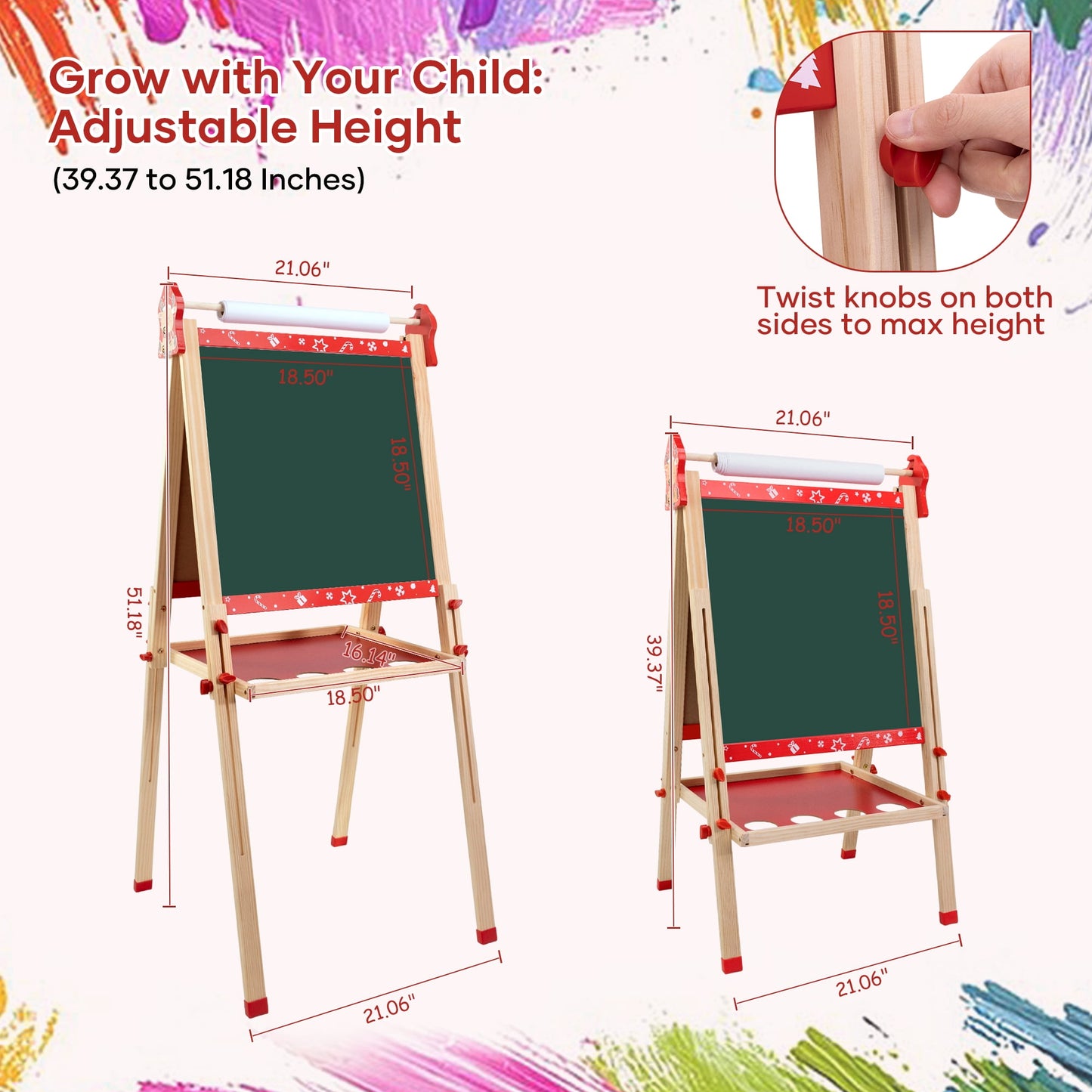 SaveJoy Kids Easel,Reindeer Adjustable Double-Sided Whiteboard,Wooden Toddlers Drawing Chalkboard with Paper & Art Supplies for 3-8 Boys Girls