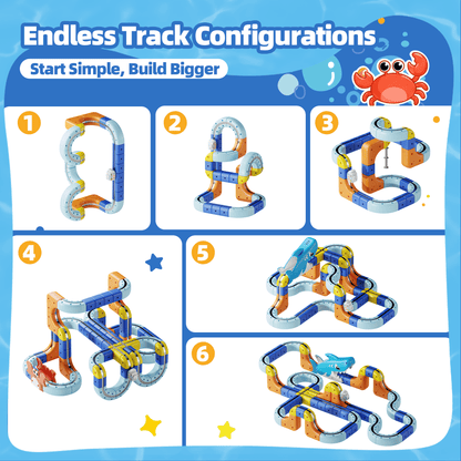 SaveJoy 193PCS Ocean Theme Track Race Car Set,STEM Building Toy with Electric Vehicle, DIY Construction Train Set for Boys Girls Ages 3-12