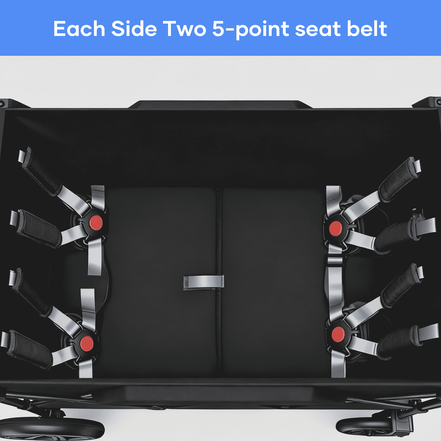 SaveJoy Wagon Stroller, Collapsible Stroller Wagon for 4 Passenger with Adjustable Canopy & 5-Point Harness, Black