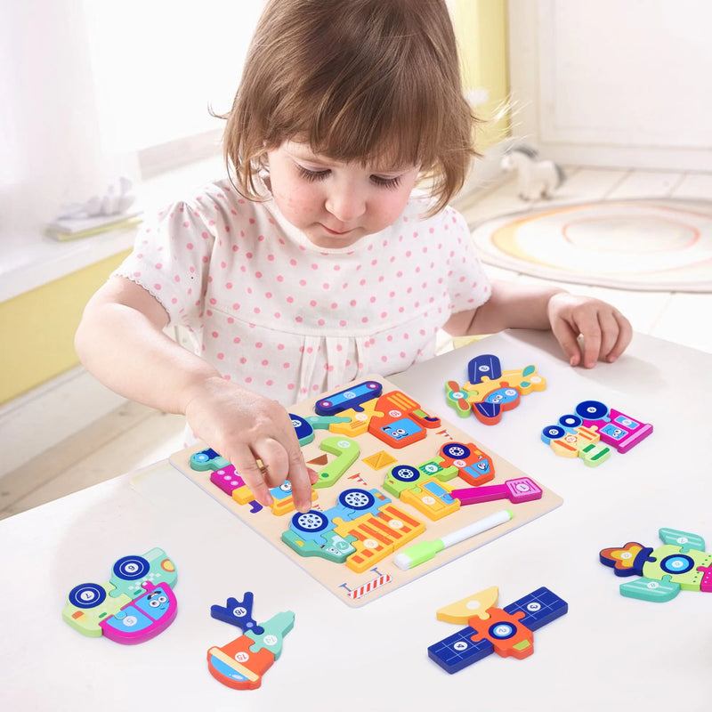 Savejoy Wooden Animal Jigsaw Puzzle Set - 3D Smooth Surface, Rich Colors,with Drawing Board for Kids' Age 3＋ Early Learning & Fun,2Pcs