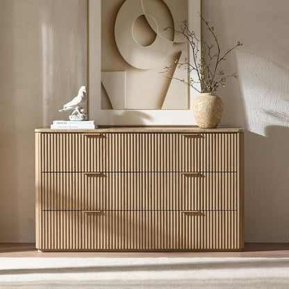 Hvoonc 6-Drawer Modern Wood Dressers for Bedroomand Living Room, Natural Oak