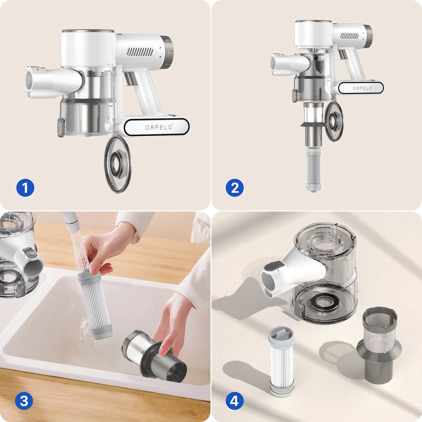 ORFELD Cordless Vacuum Cleaner, 20000Pa Stick Vacuum 2 in 1, Up to 50 Mins Runtime, with Dual Digital Motor for Deep Clean Whole House