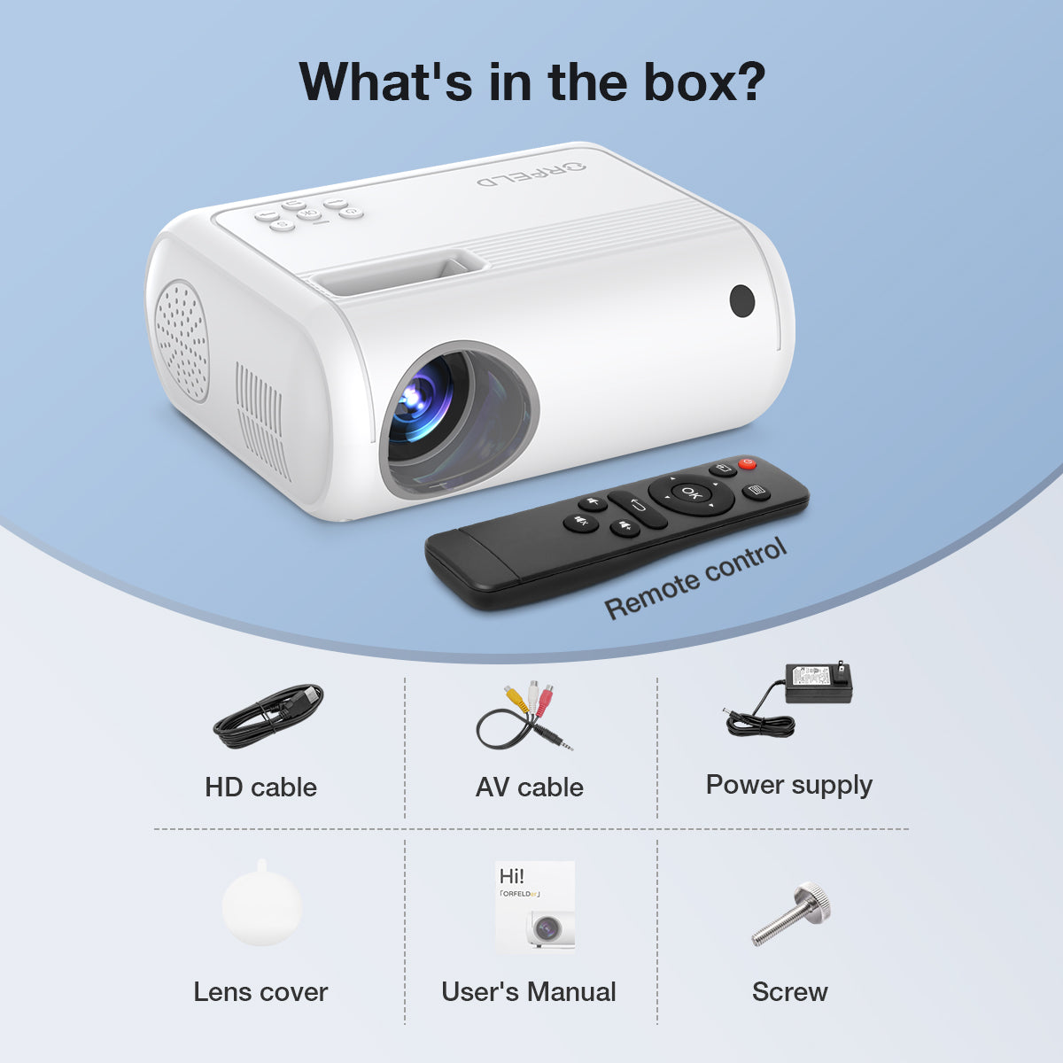 ORFELD Mini Projector, Native 1080P Outdoor Movie Projector, Led HDMI Projector, 9000 Lux x120"