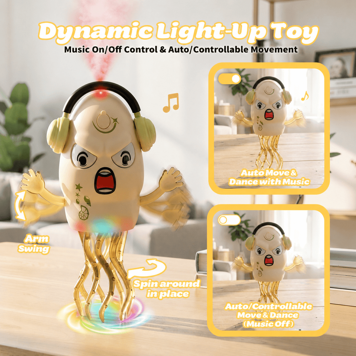 SaveJoy Baby Interactive Toy, Crawling Squid Toy with Mist Spray, Remote Control Dancing Toy with Lights & Music, Sensory Toy for Toddlers 3+