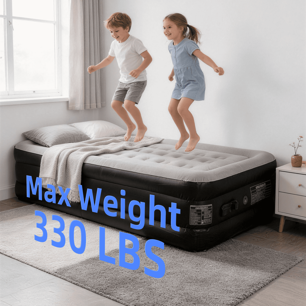 SaveJoy 18" Twin Air Mattress with Built-in Pump, Premium Blow Up Bed for Home, Overnight Guests & Indoor Camping, Soft Flocked Top Inflatable Mattress