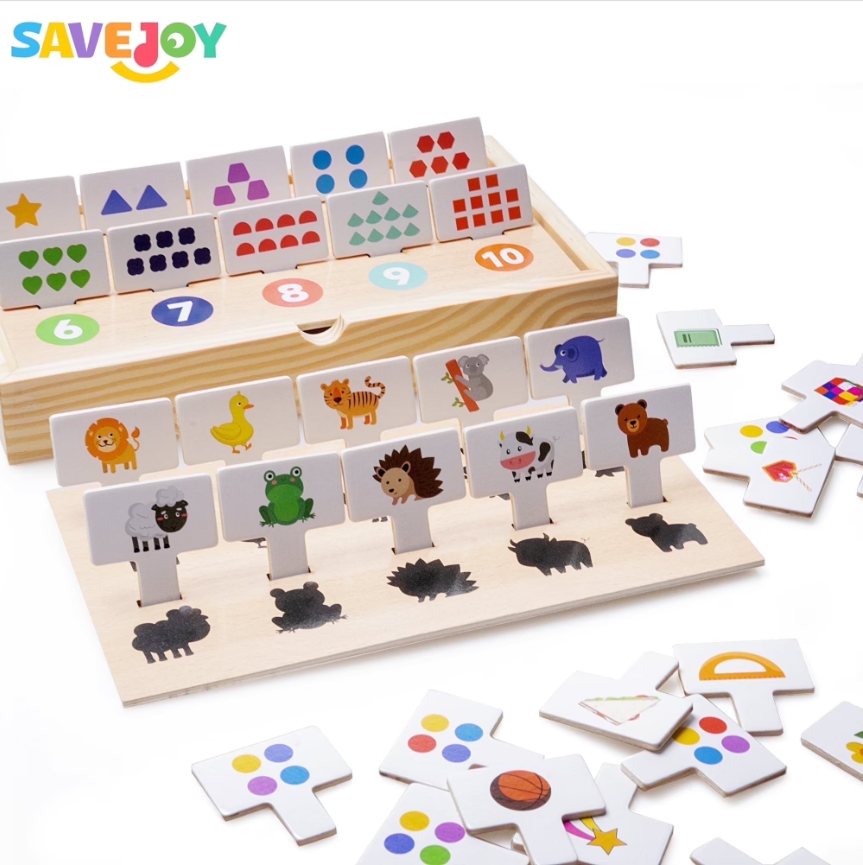 SaveJoy Montessori Wooden Shape Sorter for Toddlers, Cognitive & Fine Motor Skills STEM Toy, Perfect Birthday Gift for Kids