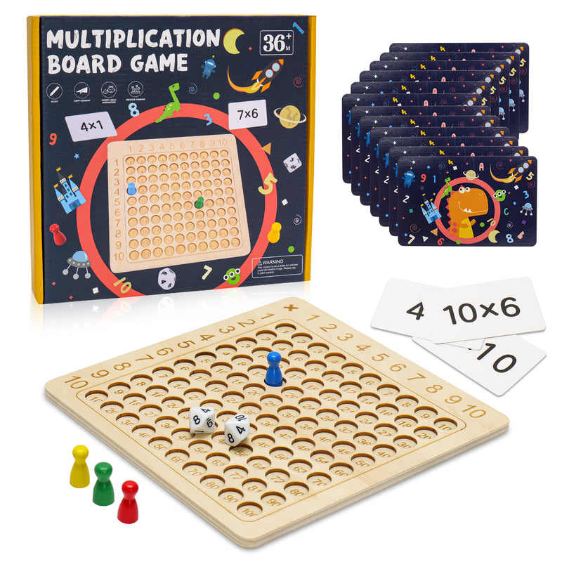 Multiplication Board Game, Montessori Wooden Math Learning Board Games for Kids, Interactive Math Games Educational Counting Toy for Children
