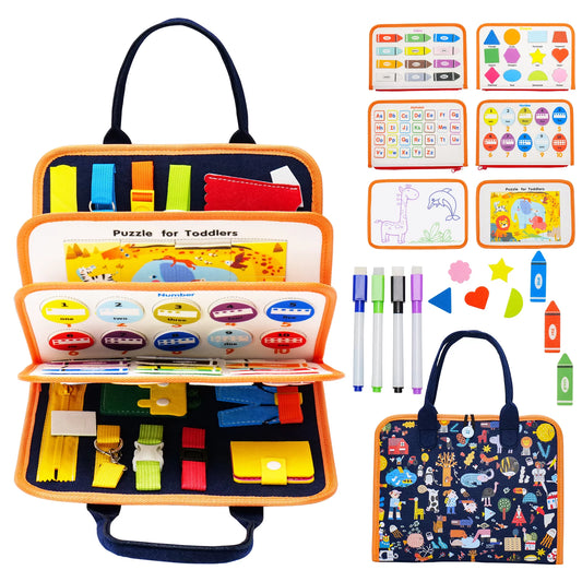 Montessori Educational Sensory Toys, 7 IN 1 Baby Busy Board, Preschool Learning Toys for Toddlers 1 2 3 4 Years Old