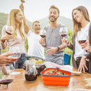 Reusable Pizza Storage Container, CAUTUM Silicone Pizza Slice Storage Container with 5 Microwavable Serving Trays, Adjustable Pizza Leftover Container with Lid Orange