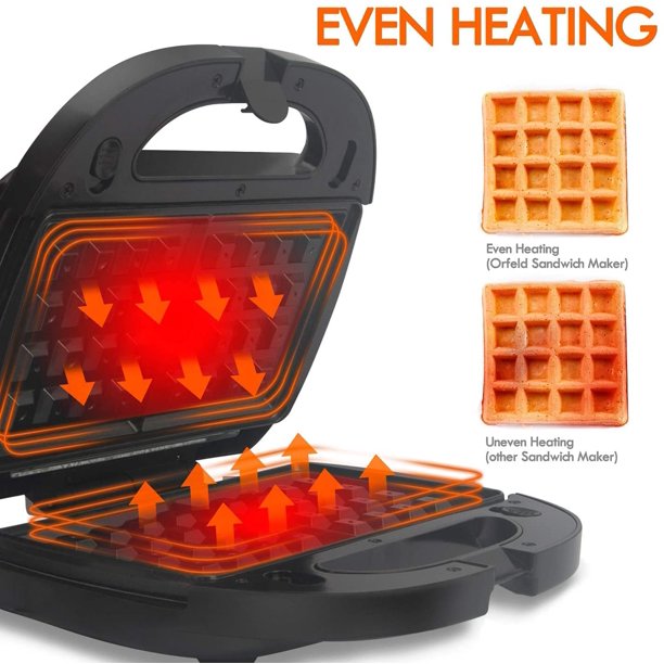 ORFELD Sandwich Maker, Panini Press Grill, 750 Watt 3 In 1 Detachable Non-Stick Coating with Led Indicator Lights