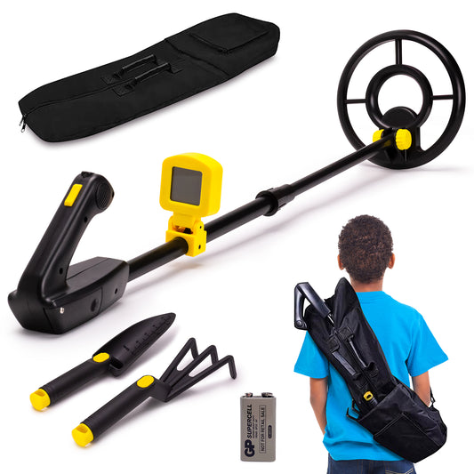 Metal Detector for Kids, CAUTUM Waterproof Search Coil 28" to 35" Adjustable Lightweight Metal Detector, Yellow