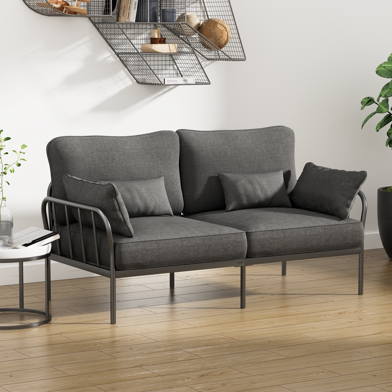 Metal Frame Fabric Sofa Couch, 71inch HOMPANY 3 Seater Modern Loveseats, Dark Gray