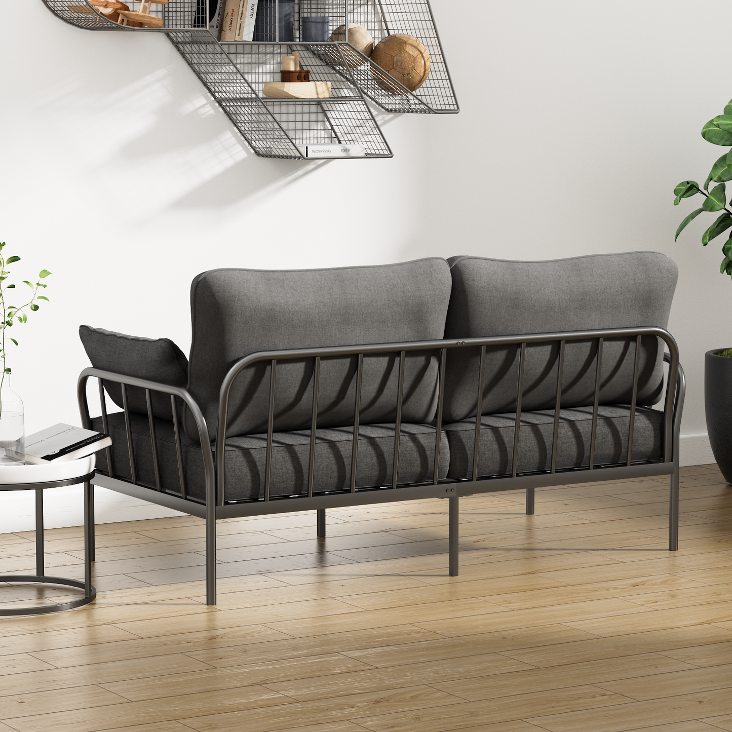 Metal Frame Fabric Sofa Couch, 71inch HOMPANY 3 Seater Modern Loveseats, Dark Gray