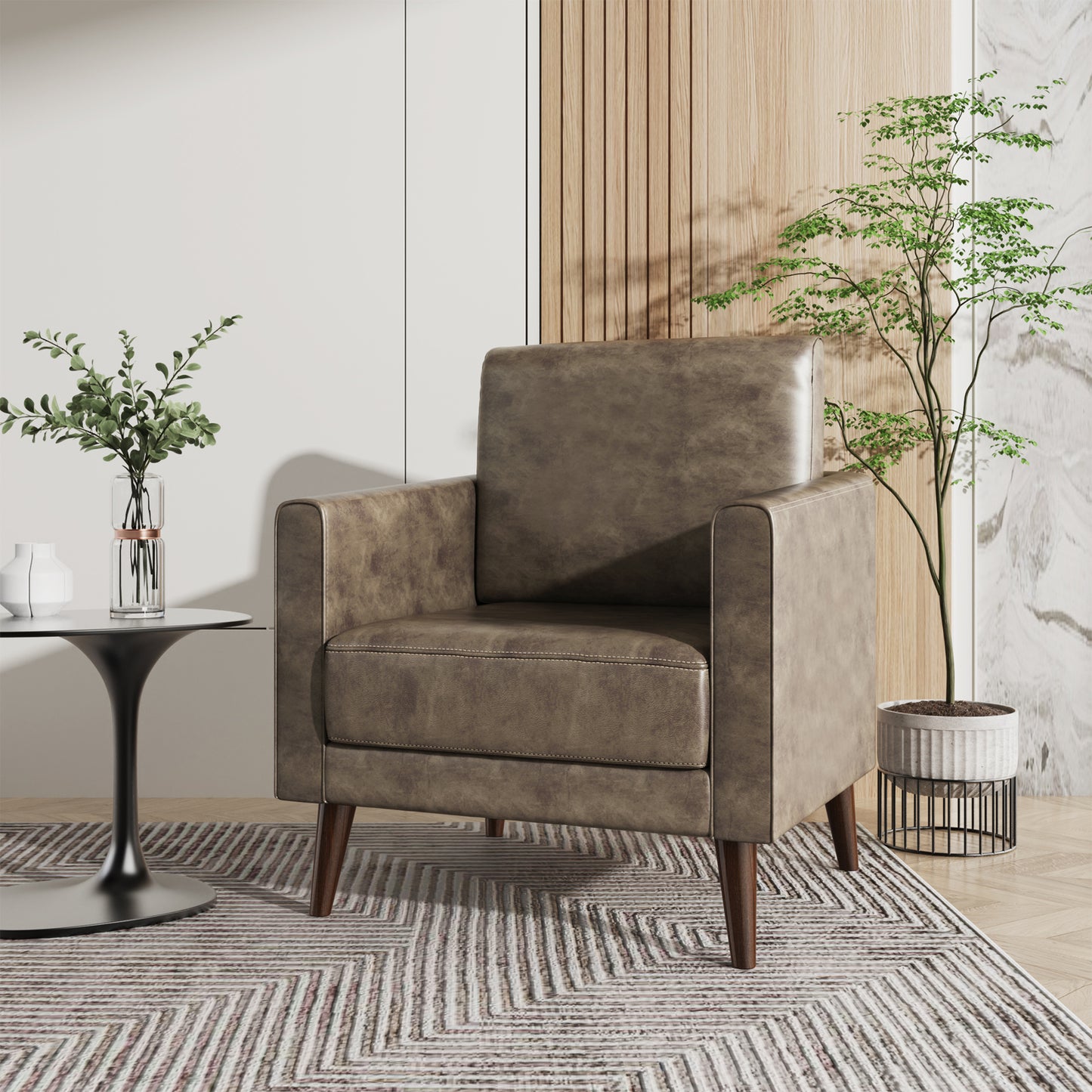 Accent Chair, HOMPANY PU Leather Armchair for Living Room, Bedroom, Bronze