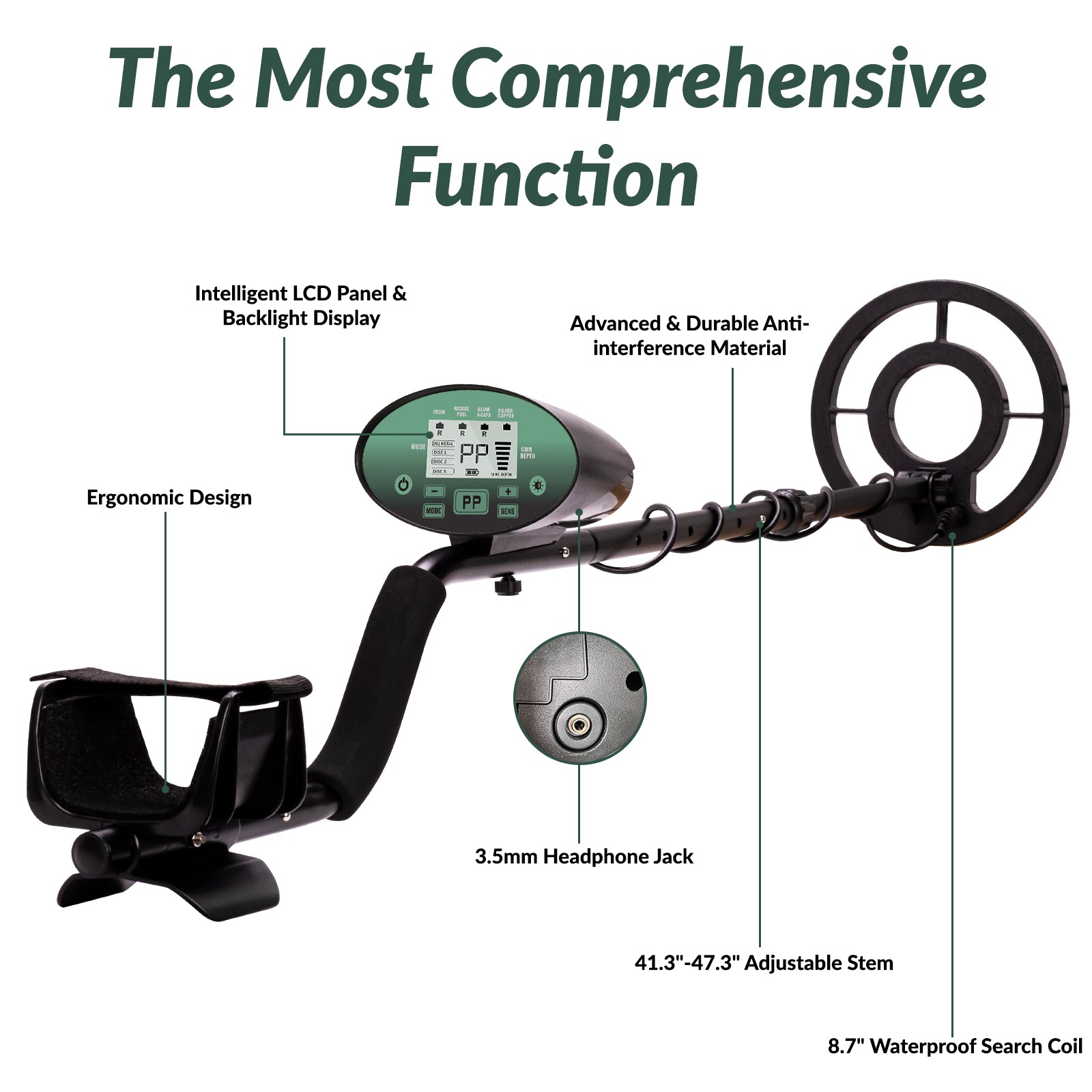 Metal Detector for Adults & Kids, CAUTUM High Accuracy Adjustable Gold Detector with 8.5" Waterproof Coil and Headphone