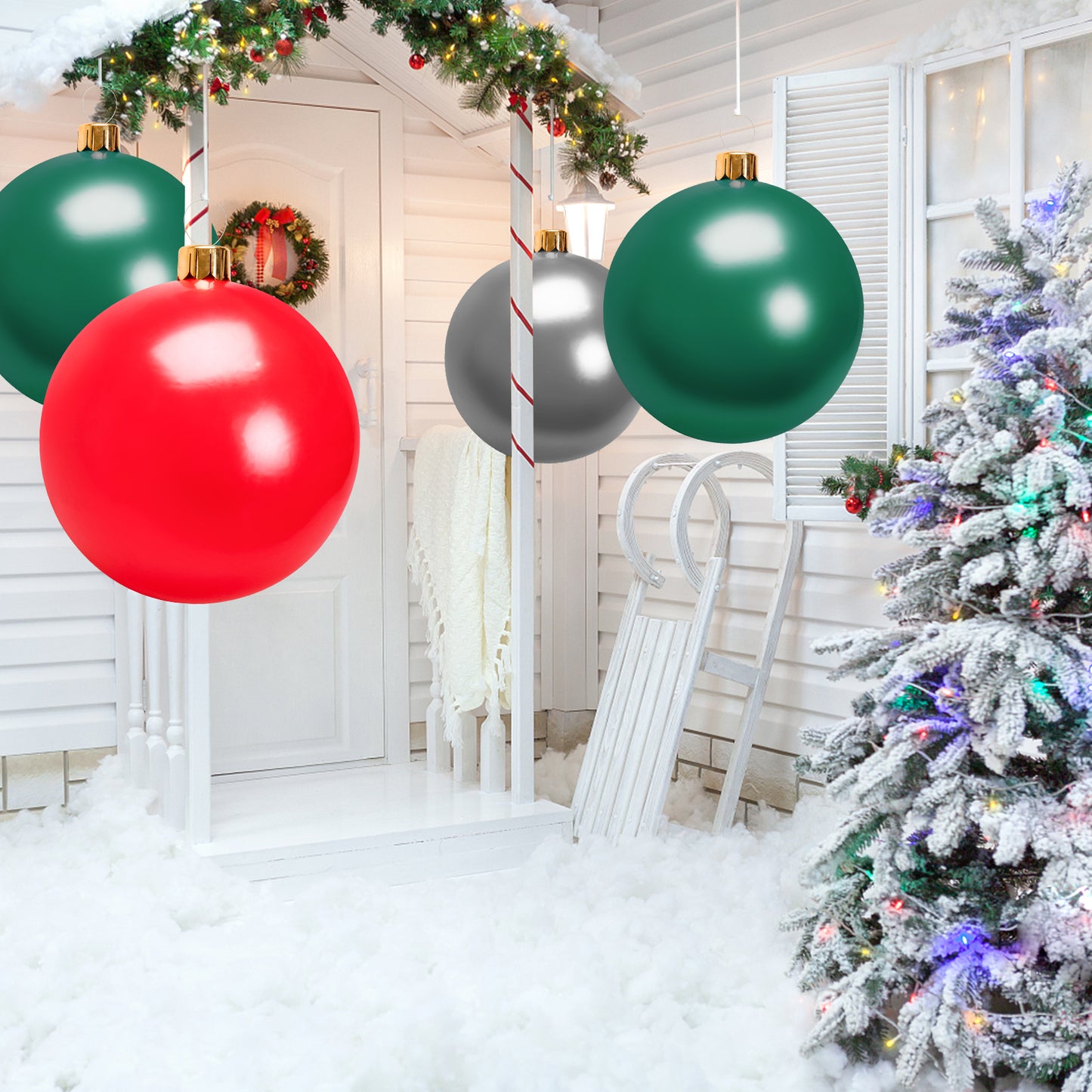 Inflatable Christmas Ornament, 30" PVC Oversize Christmas Balloon Home Yard Decoration Xmas Gift Green