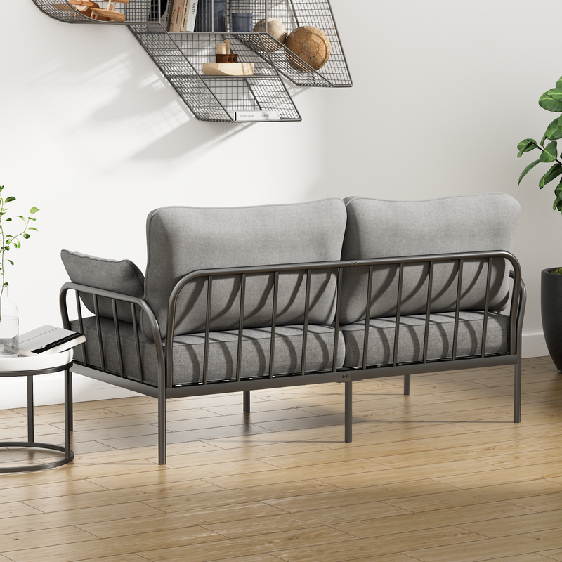 3-Seater Fabric Sofa, HOMPANY Metal Frame Modern Stylish Upholstered Loveseats, Light Gray