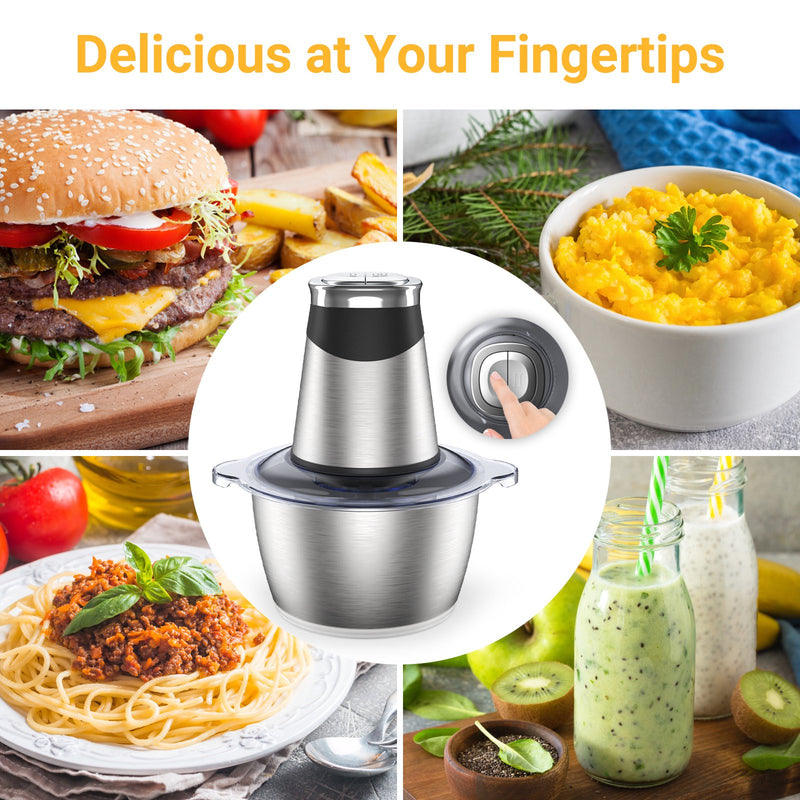 Electric Food Chopper, 8-Cup Food Processor, 2L BPA-Free Glass Bowl 2-Speed  Blender Grinder for Meat