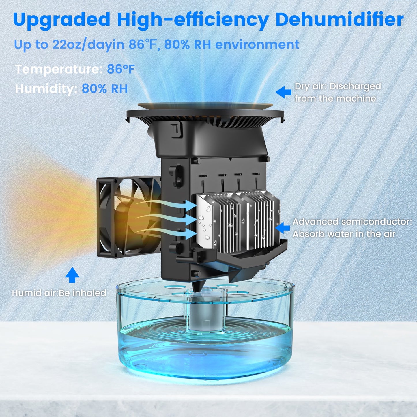 HOMPANY Dehumidifier, 37oz 1100ml, 2200 Cubic feet 240sq ft with 7 Colors LED Light and Auto Shut off, for Bathroom, Bedroom, Closet