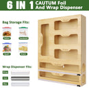 Ziplock Bag Storage Organizer, CAUTUM Bamboo Foil and Plastic Wrap Dispenser with Cutter, 6 in 1 Ziplock Bag Container for Kitchen Drawer