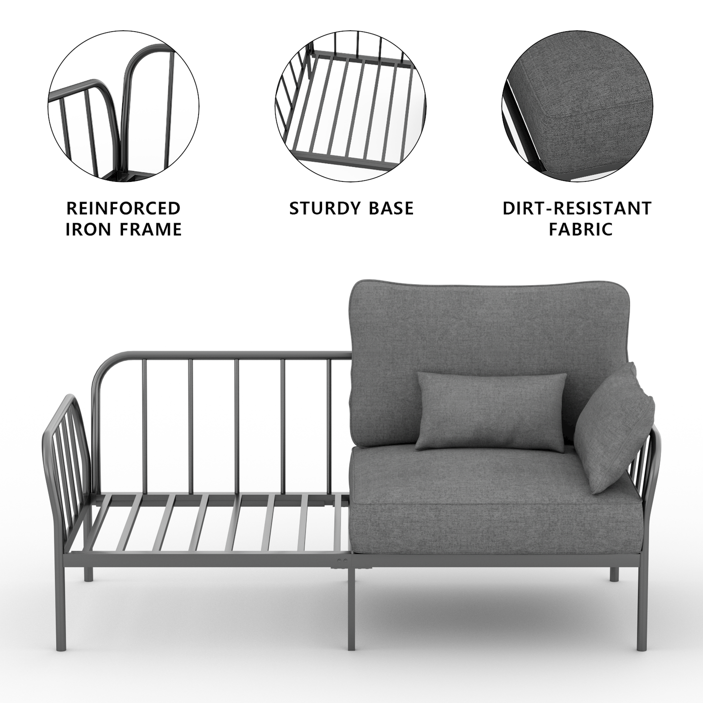 3-Seater Fabric Sofa, HOMPANY Metal Frame Modern Stylish Upholstered Loveseats, Light Gray