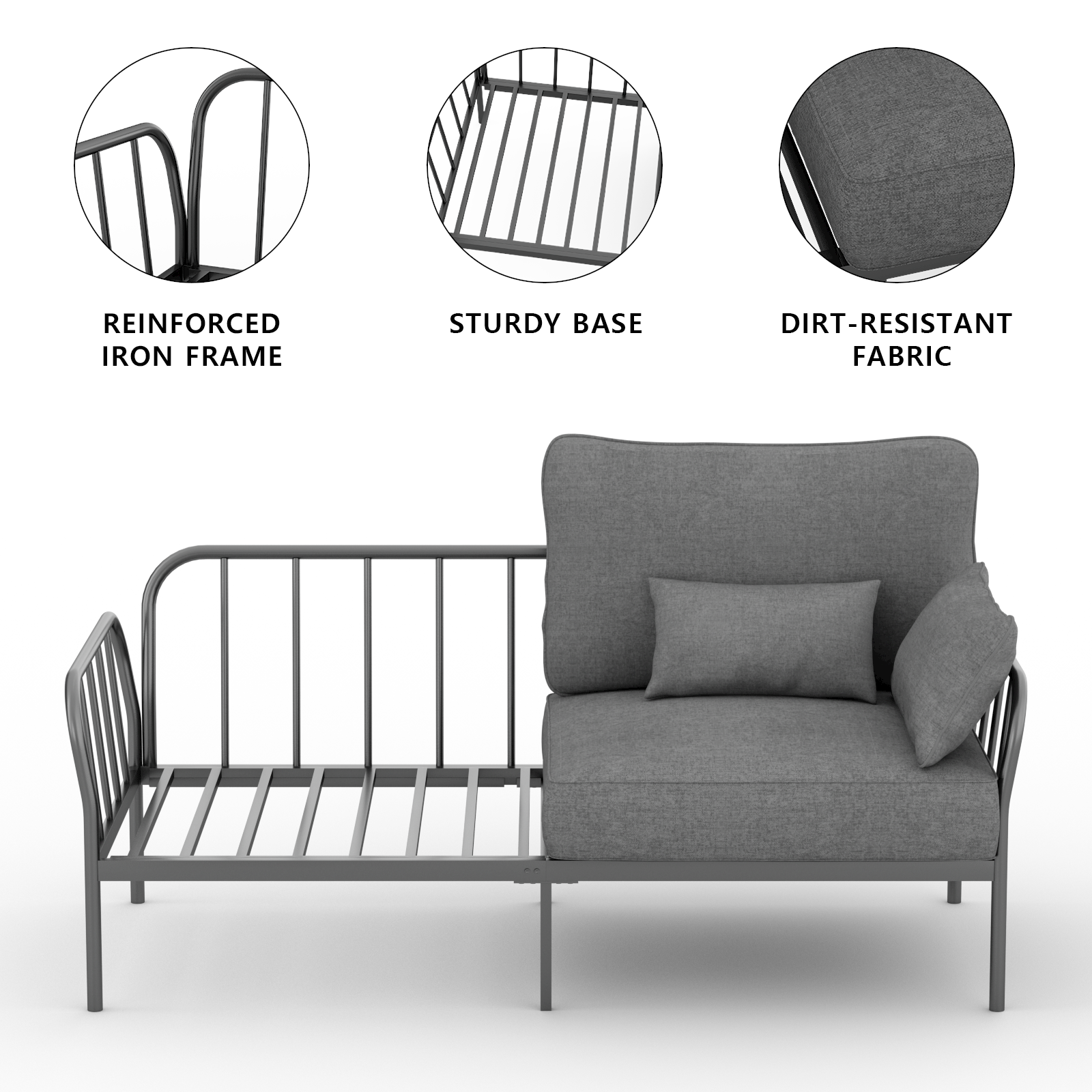 3-Seater Fabric Sofa, HOMPANY Metal Frame Modern Stylish Upholstered Loveseats, Light Gray