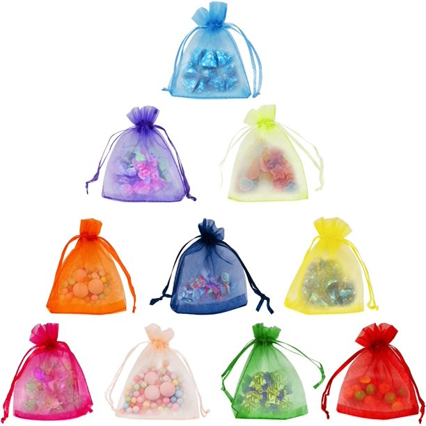 100PCS Organza Bags, 5x7 Inch Drawstring Gift Bags Candy Bags, Favor Bags, Mesh Sheer Gift Bags Set, Jewelry Organza Bags for Birthday, Thanksgiving, Christmas, Wedding Party, Baby Shower(Mulit Color)