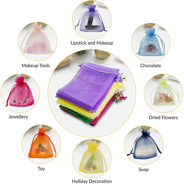 100PCS Organza Bags, 3x4 Inch Sheer Drawstring Gift Bags, Favor Bags, Mesh Sheer Gift Bags Set, Jewelry Organza Bags Pack Presents for Party, Thanksgiving, Christmas, Wedding, Travel(Mulit Color)