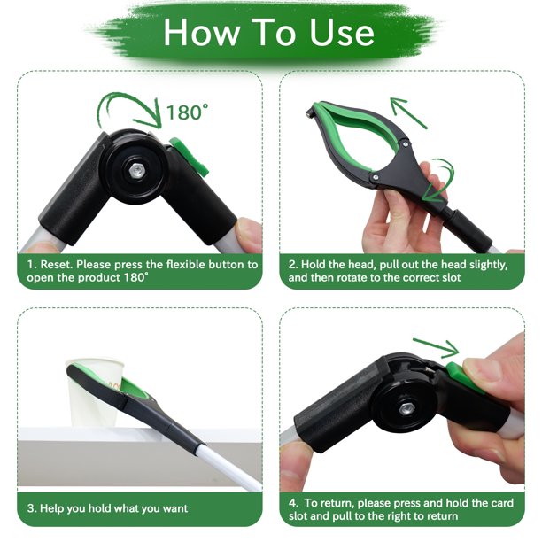 ORFELD Foldable Grabber Tool 2 Pack, 32" Trash Picker Reaching Aid with Shoehorn