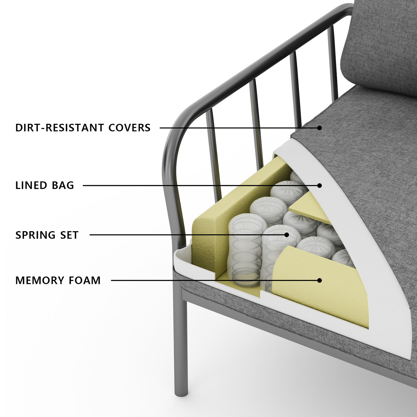 3-Seater Fabric Sofa, HOMPANY Metal Frame Modern Stylish Upholstered Loveseats, Light Gray