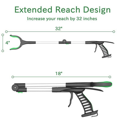 Reacher Grabber Pickup Tool, ORFELD Foldable 32" Trash Claw Picker, Reaching Aid Tool with Shoehorn for the Disabled