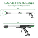 Reacher Grabber Pickup Tool, ORFELD 32" Foldable Arm Extension Grabber with Shoe Horn, Trash Picker, Ideal for the Elderly and Disabled People