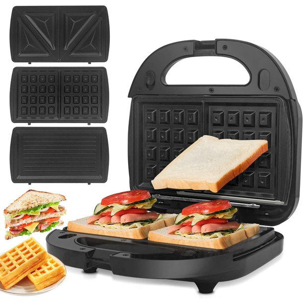 ORFELD Sandwich Maker, Panini Press Grill, 750 Watt 3 In 1 Detachable Non-Stick Coating with Led Indicator Lights