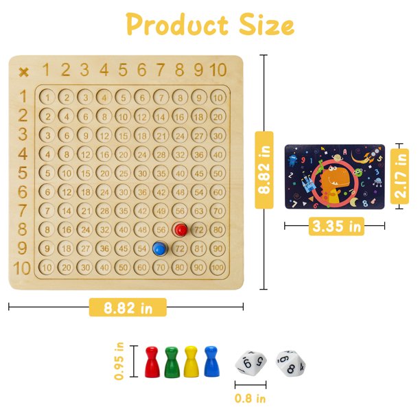 Multiplication Board Game, Montessori Wooden Math Learning Board Games for Kids, Interactive Math Games Educational Counting Toy for Children