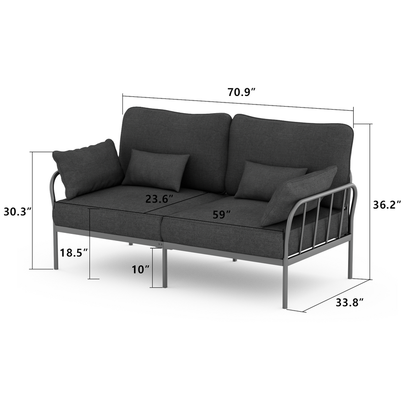 Metal Frame Fabric Sofa Couch, 71inch HOMPANY 3 Seater Modern Loveseats, Dark Gray
