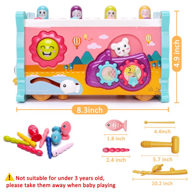 Plastic 8 in 1 Hammering Pounding Toy, Fishing Game for Kids, Montessori Educational Toys for 1 2 3 Year Old Toddler Activities Toy