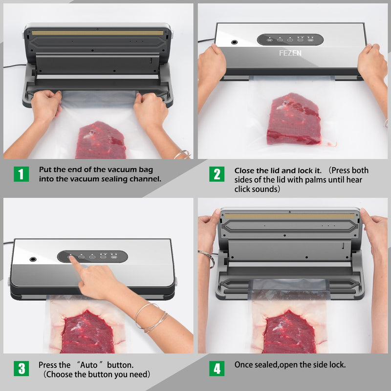 Vacuum Sealer Machine for Food Saver, Dry/Moist Modes with Automatic Air Sealing System,Stainless Steel ,Compact Design with 15 Vacuum Seal Bags & 1
