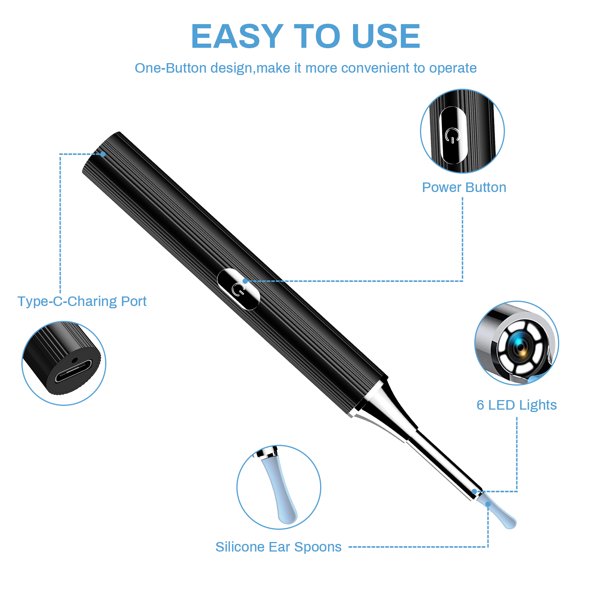 Ear Wax Removal Endoscope, 1080P HFD Visual Wireless Earwax Cleaner with 6 LED Lights, Waterproof Plastic Ear Camera Earpicks Compatible iPhone, iPad and Android