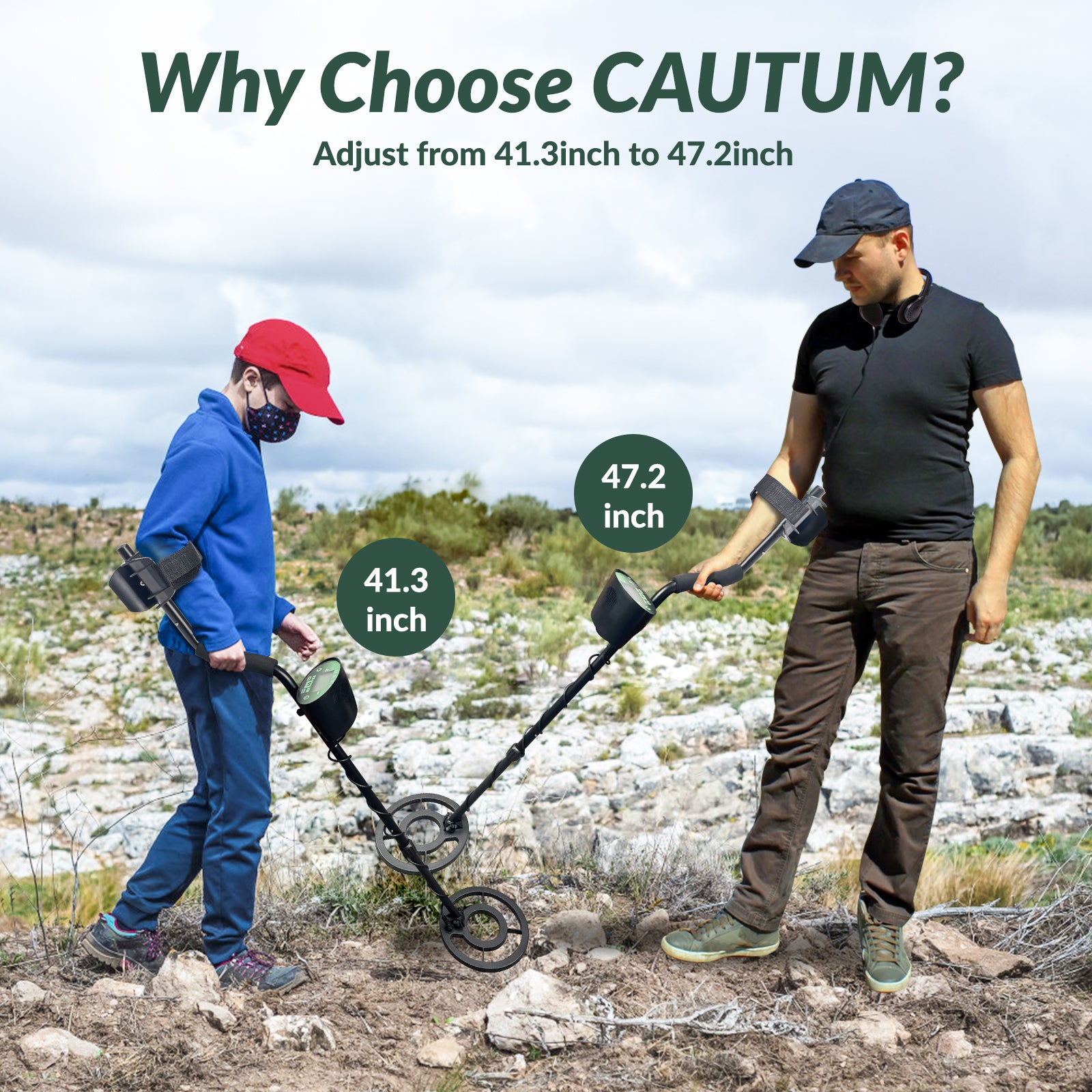 Metal Detector for Adults & Kids, CAUTUM High Accuracy Adjustable Gold Detector with 8.5" Waterproof Coil and Headphone