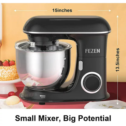 Fezen Stand Mixer, 7.4 Qt. 660W 6-Speed Tilt-Head Food Mixer, Kitchen Electric Mixer with Dishwasher-Safe Dough Hook, Flat Beater, Wire Whip for Most Home Cooks, Black