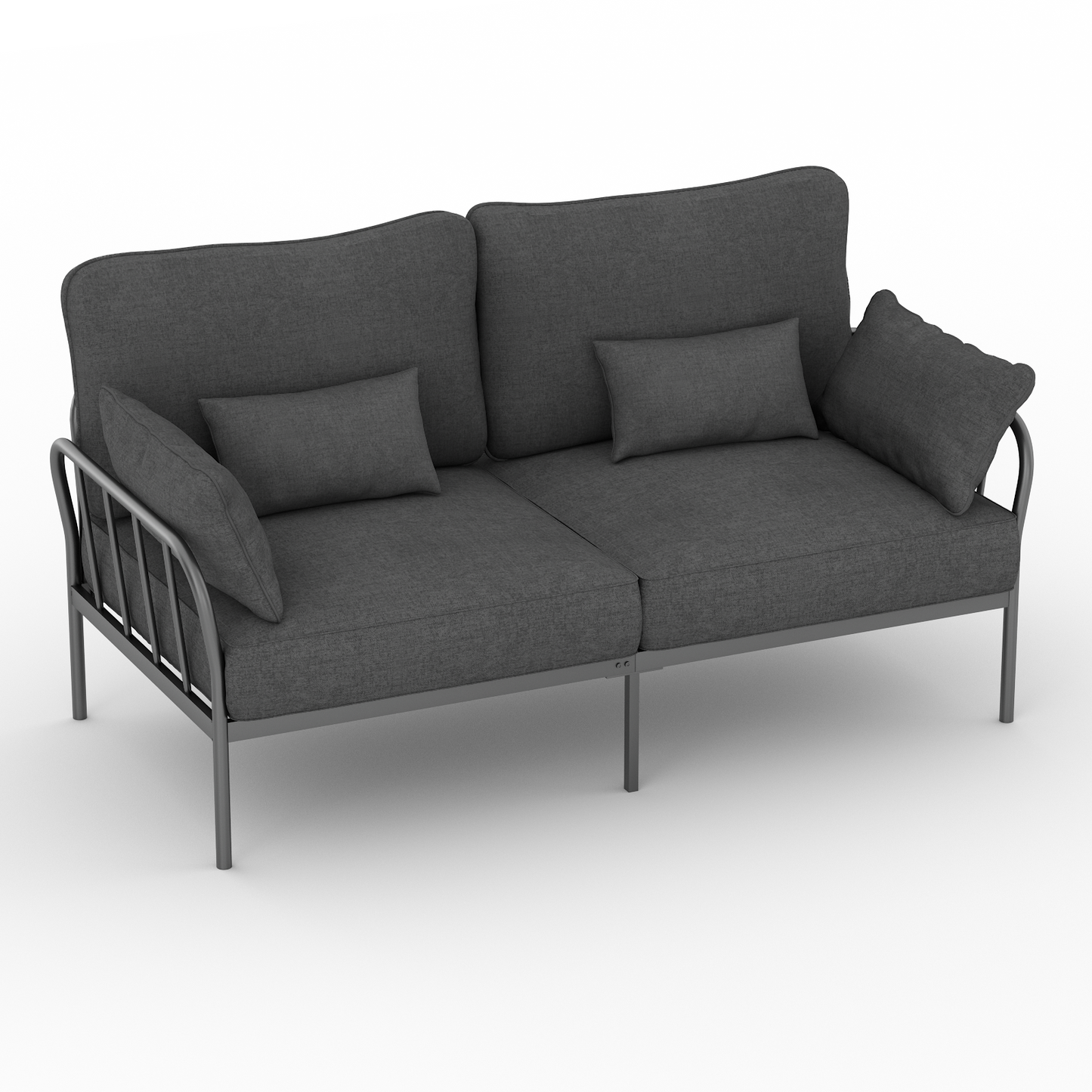 Metal Frame Fabric Sofa Couch, 71inch HOMPANY 3 Seater Modern Loveseats, Dark Gray