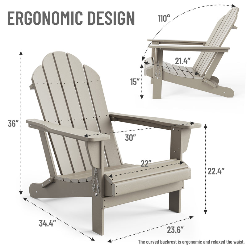 Adirondack Chair, HOMPANY Foldable Plastic Outdoor Lounge Deck Chairs, Camel Gray